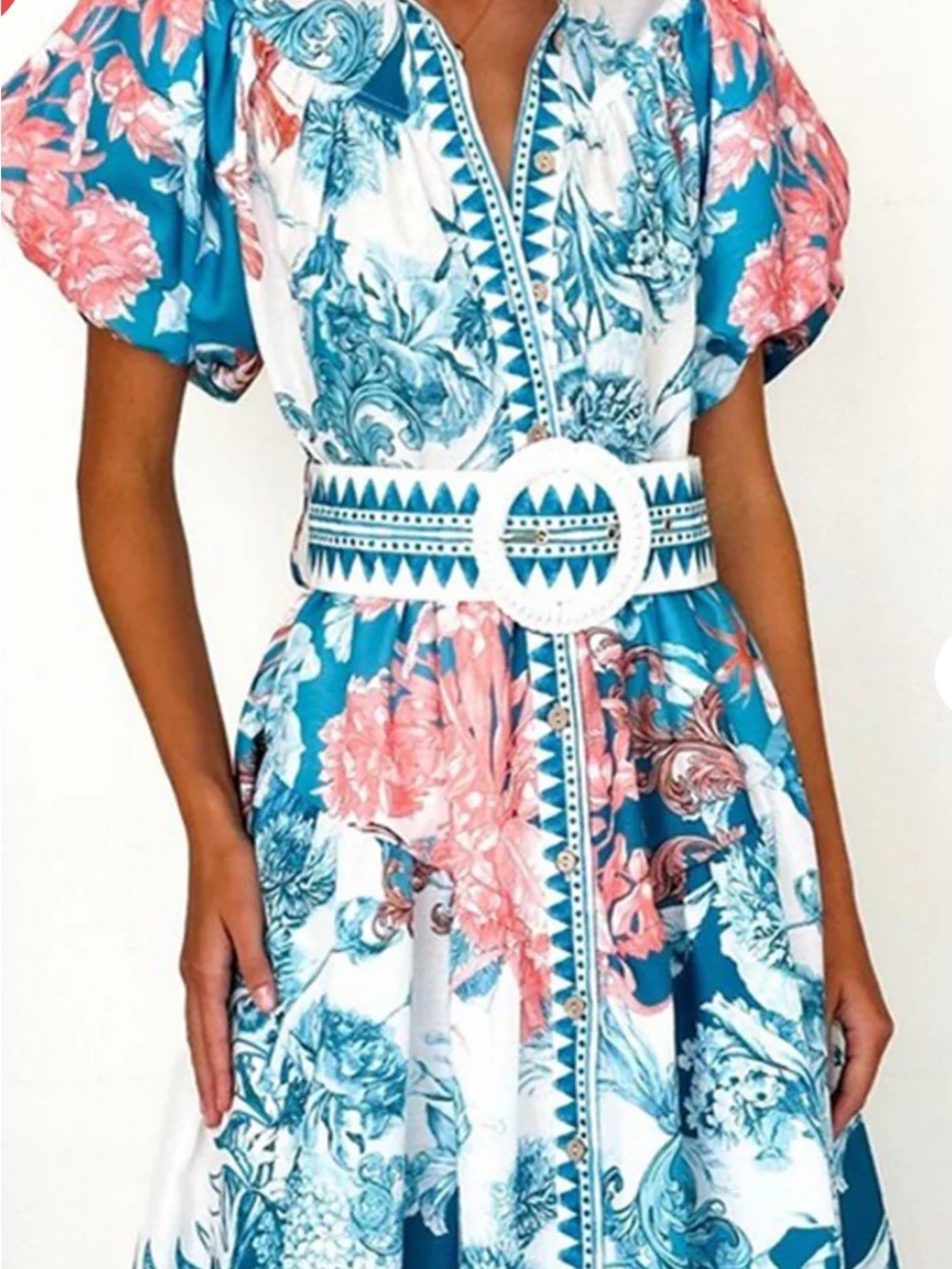 Tropical Floral Maxi Dress Puff Sleeve Resort Coastal Wedding Guest Feminine S - Picture 3 of 8